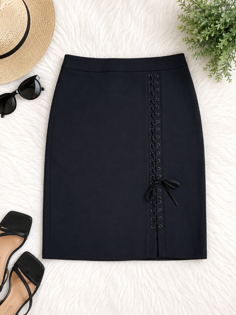 Express Size 10 Black Lace Up Pencil Skirt Career Office Chic